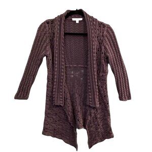 CABI Women Sweater‎ Waterfall Open Front Crochet Cardigan Sz M Purple 79-32